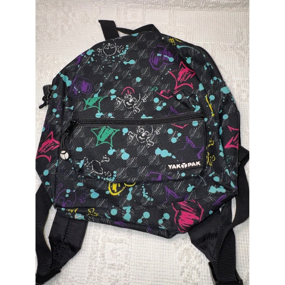 Yak‎ Pak Mini Backpack Graffiti Skull Print Black Neon Small Daypack Streetwear